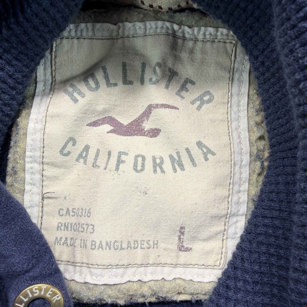 Hollister Mens Hoodie Pullover Blue Puff Print Hooded Sweatshirt Sz L Surf Skate - Picture 7 of 9